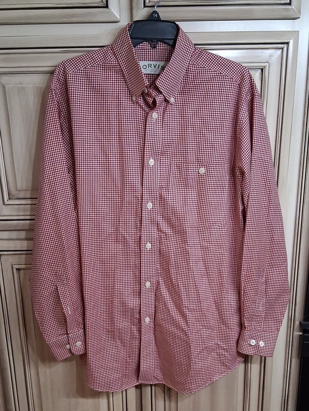 Orvis Red and White Gingham Button-Down Shirt -  Size M